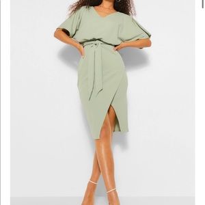 Kimono Tie Belt Off the Shoulder Midi Dress Sage Green NWT